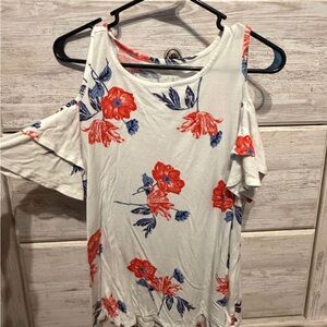Maurices Floral Cold Shoulder Top - Red and Blue